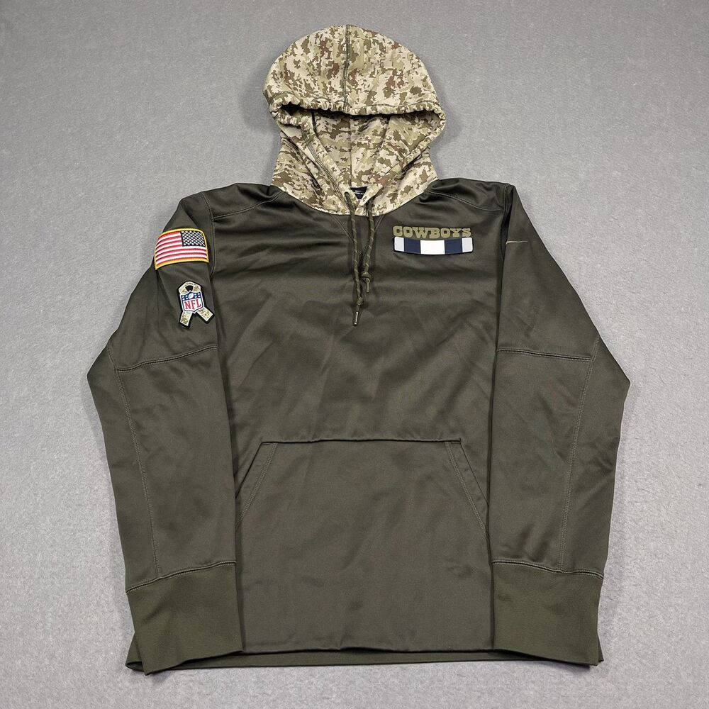 Dallas Cowboys Hoodie Men Medium Camo Green Nike NFL Salute to Service USA Patch
